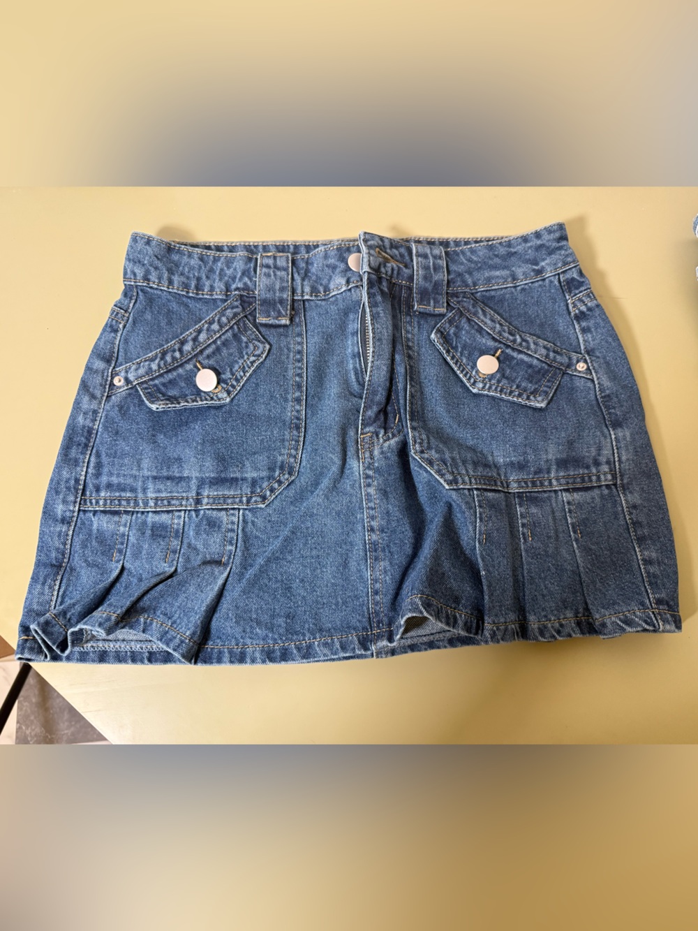 SHEIN Blue Denim Mini Skort Shorts with Front Flap Pockets